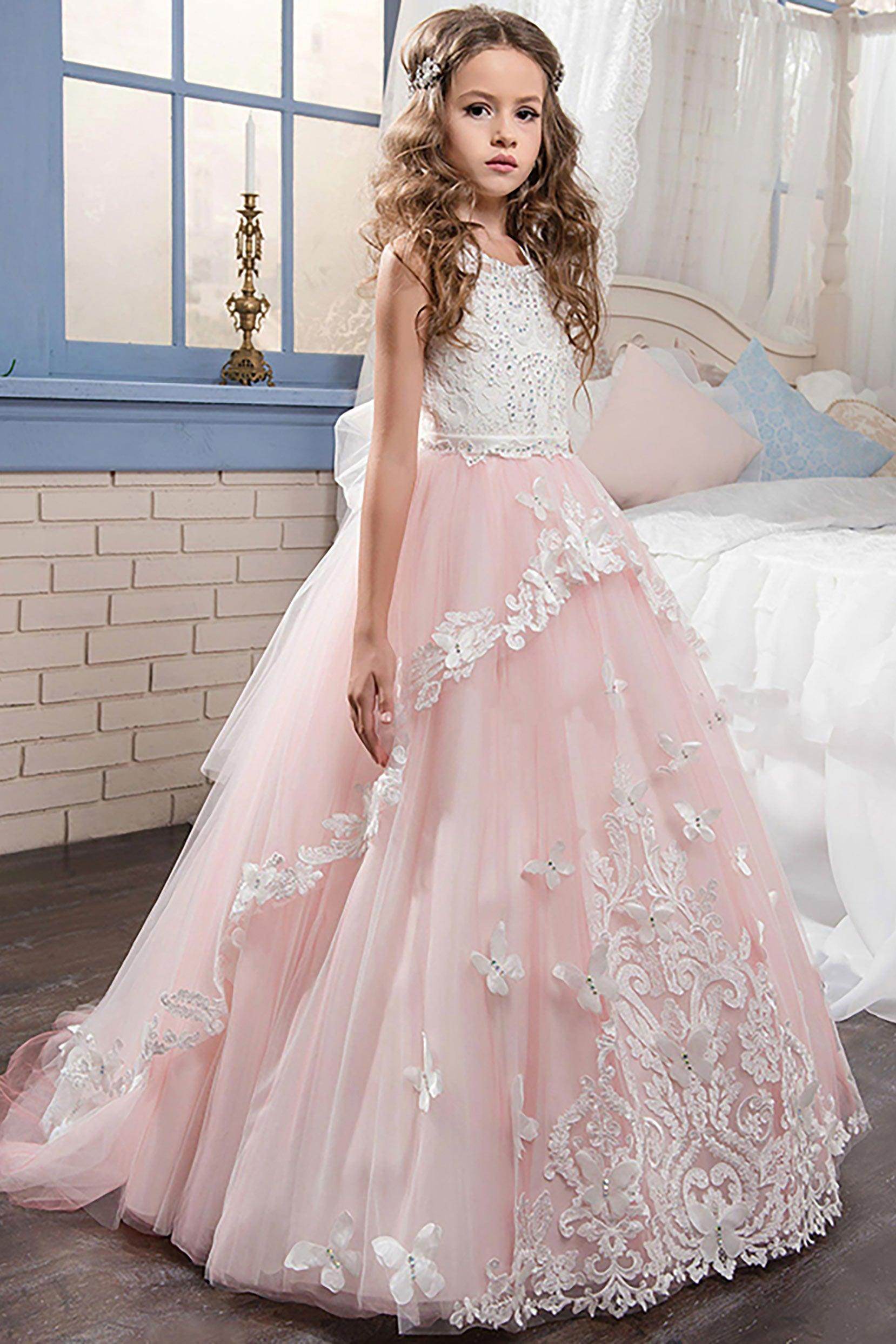 Ball Gown Floor Length Tulle Lace Flower Girl Dress CF0326 - COCOMELODY